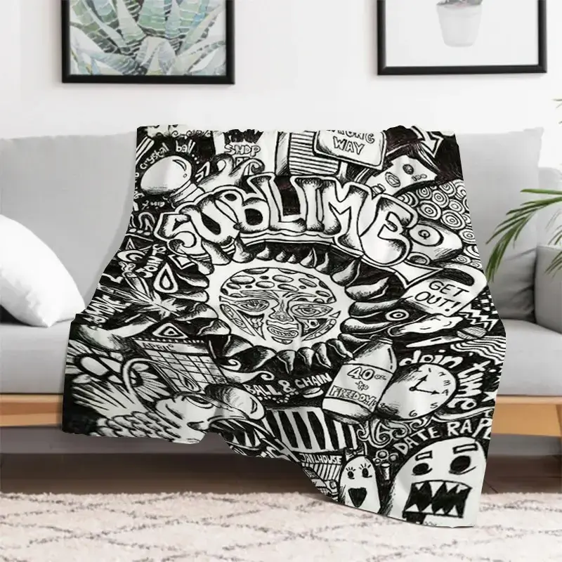 Sublime Sun Fluffy Sherpa Fleece Blanket, Music Design Throw Blanket, Soft Cozy Music Fan Blanket, Bedroom Decor, Gift for Fans