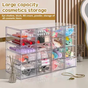 Acrylic Organizer with Drawers - 20 Drawers, 4 Sets, Clear Makeup Organizer, Desk Organizer & Storage Boxes for Office/Art Supply/Craft Organization