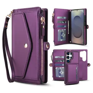 Leather zipper women's crossbody bag shoulder phone case suitable for Samsung Galaxy S24 S23 S22Ultra/22Plus/multifunctional wallet, Crossbody purses, RFID shielded card slot, detachable phone case, Detachable crossbody strap, women's carry zipper