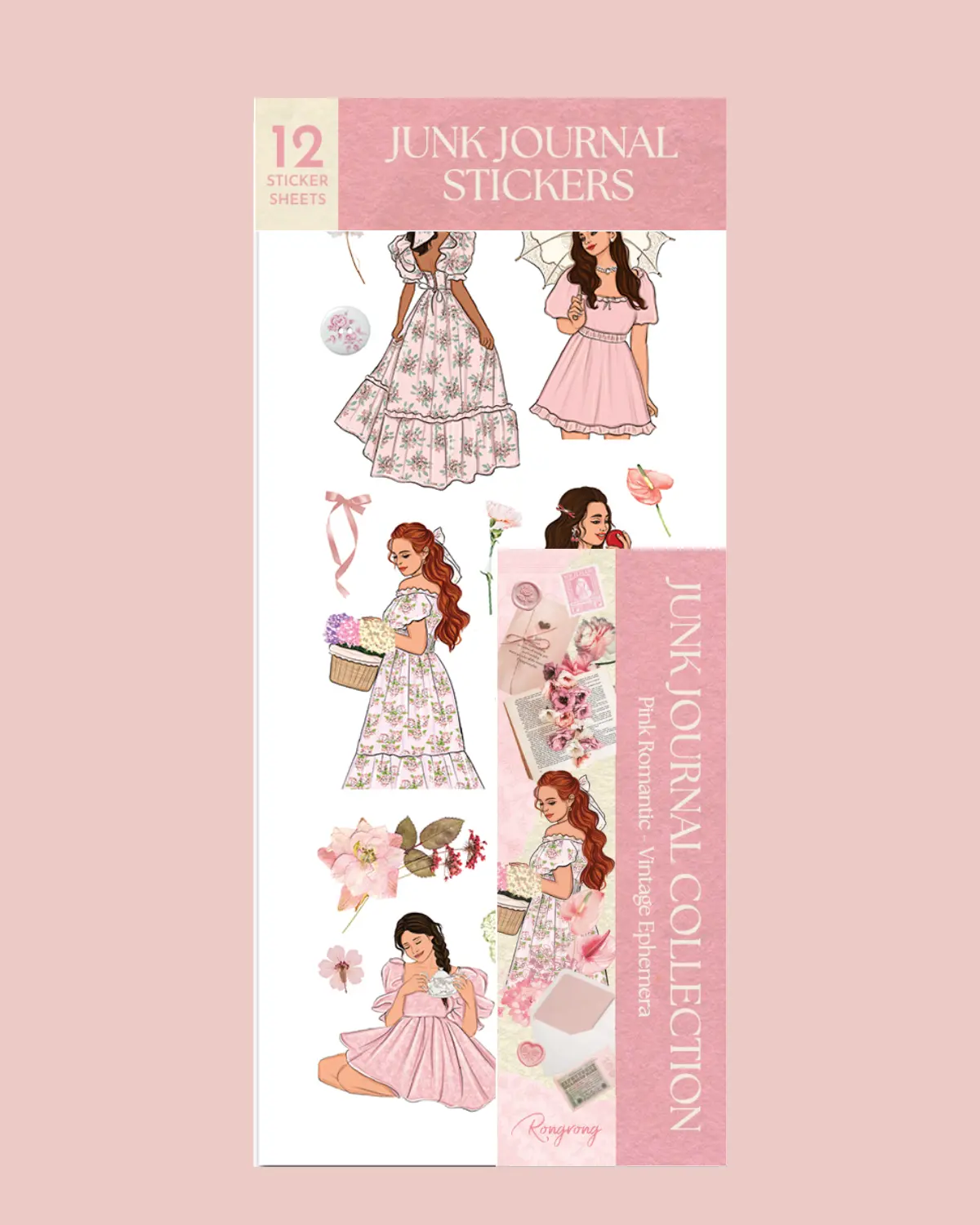 Pink Romantic - Vintage Ephemera Sticker Sheet Set