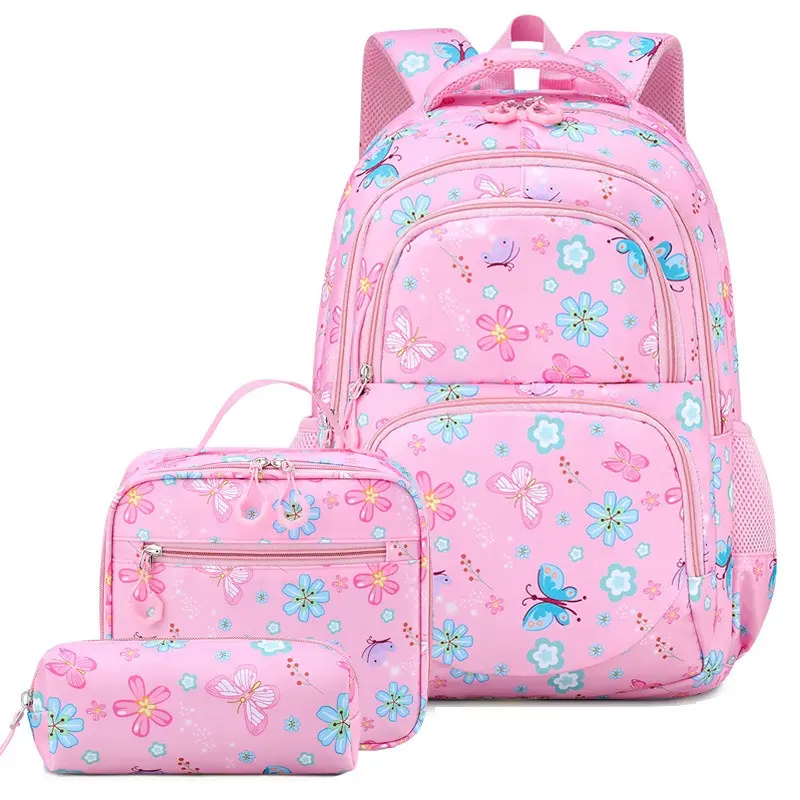 Teen Girls' Kawaii Flower & Butterfly Pattern Daypack - Adjustable Comfort Shoulder Straps, Cute Bow Zipper Details, Wear-Resistant Stain-Proof Material, Spacious Daily Storage Luggage Bag