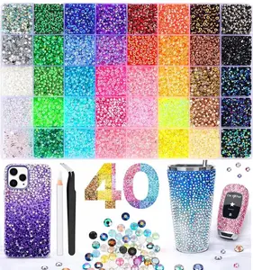 40 Color with 40000Pcs Jelly Rhinestones With Kit for Bedazzling 3mm Multicolor synthetic beads Resin Flatback beads for Art Bedazzler Kit for Crafting Book Shoes Nail Art Glitter Decorative Nails Glam Pack Glitter