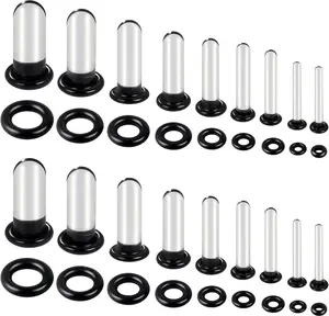 6-18Pcs Glass Ear Stretching Kit 1.6-7mm/7.5-12mm Plugs for Ears Gauges with O-Rings Single Flare Glass Gauge Stretching Kit Ear Expander Body Piercing Jewelry for Women Men