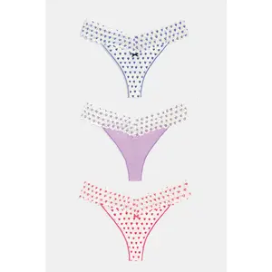 Hearts Lace Thong 3 Pack
