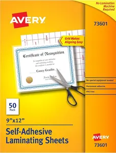 Self-Adhesive Laminating Sheets, 9 x 12 Inch, Permanent Adhesive, 50 Clear Laminating Sheets