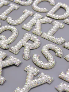 26 English Letters Pearl Rhinestone Patches For Clothes A-Z Alphabet Pearl Rhinestones Applique Sew On/Glue On Patches DIY Name