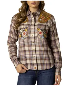 Kimes Ranch Women's Bailey Floral Embroidered Plaid Print Long Sleeve Snap - Wto0000062-Bn