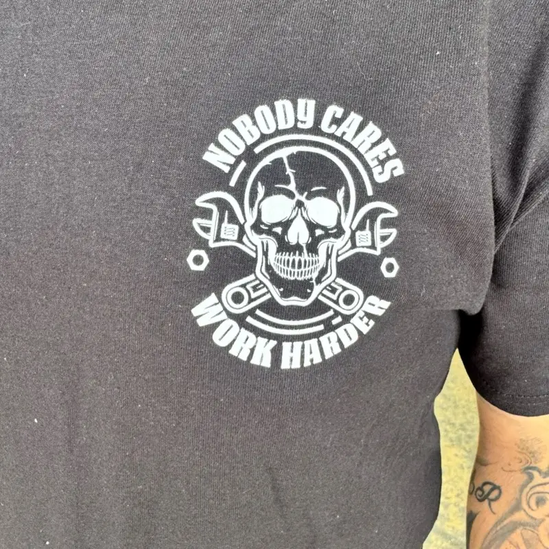 No one Cares T-Shirt - Men's Casual Crewneck T-Shirt with Skull Graphic Design - Streetwear, Tshirt, Long, Man, Menswear, Top, Long Sleeve