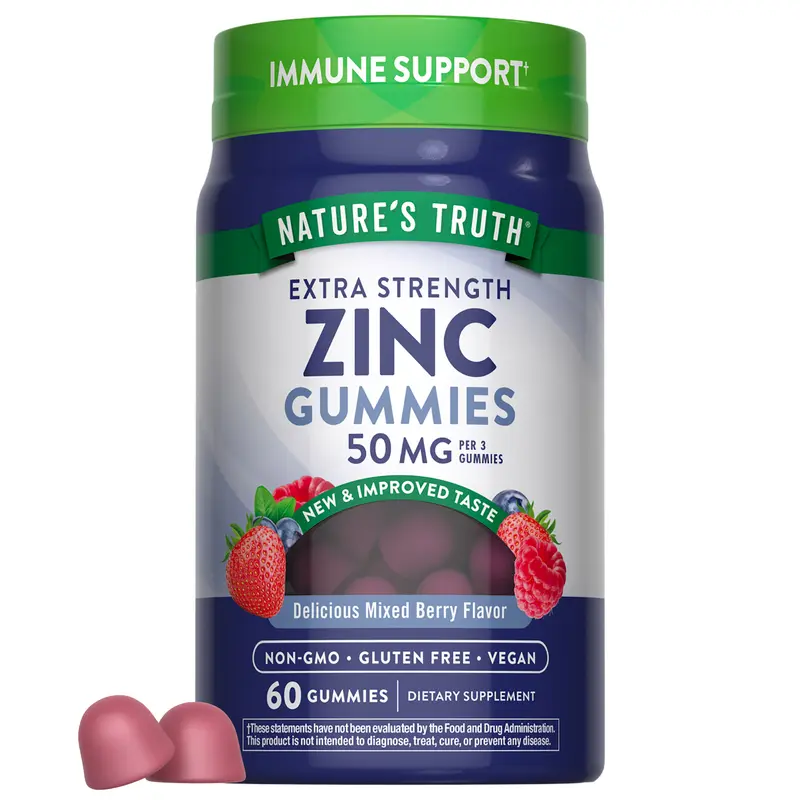 Nature's Truth Zinc Gummies for Adults - 50 mg - 60 Count - Mixed Berry Flavor - Vegan, Non-GMO & Gluten Free