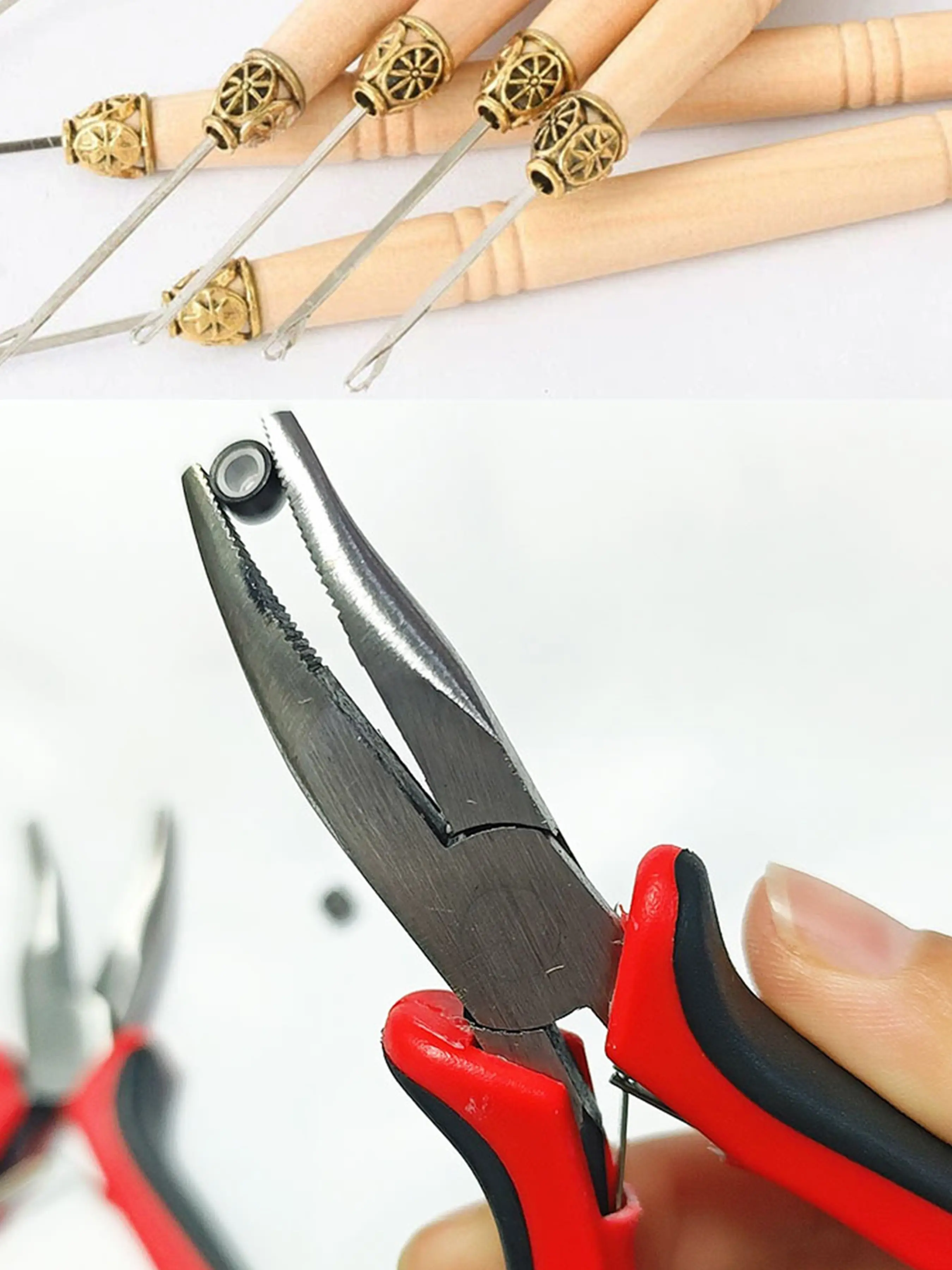 Hair Extension Tool Set, A01 Sharp Tooth Comb & Hollow Pattern Hook Needle, Wood Material, All Seasons Use, Made in China