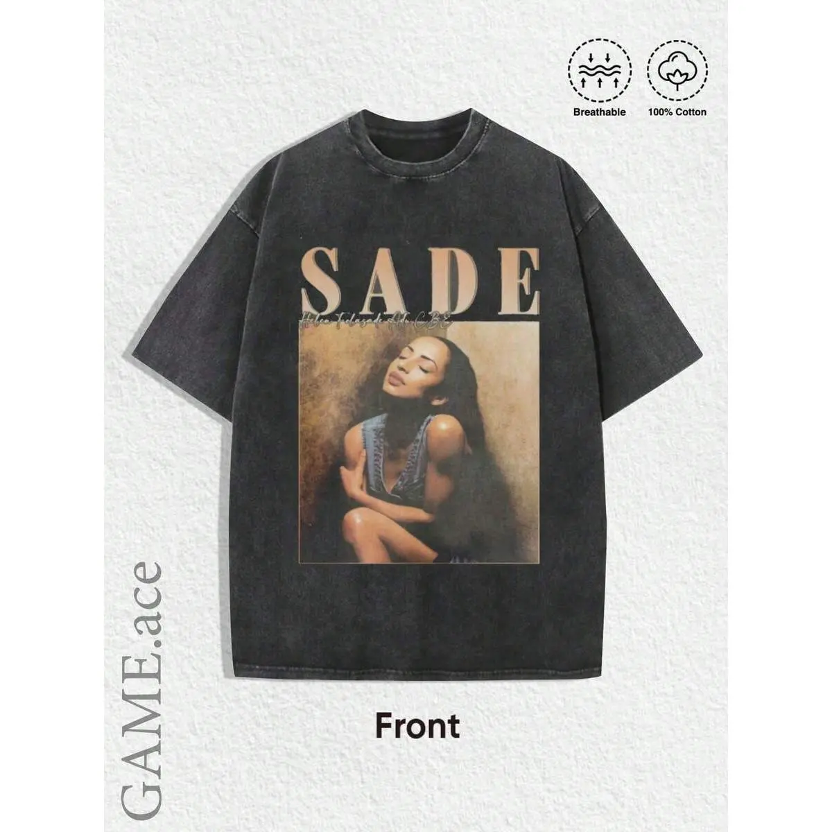 1PCS Summer Tops, Y2K Swag Tee, Vintage Sade Graphic T-Shirt - Bohemian Retro Music Band Tee With Black & Golden Print, Spring/Summer/Fall Men Clothes, Regular Fit Shirt, Christmas & Halloween & Pride & Father's Day & Easter & Mother's Day