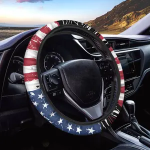 American Flag Pattern Car Steering Wheel Cover Auto Steering Wheel Protector Anti-Slip Elasticity and Breathable Car Accessories Universal 15 Inch for Cars SUV Sedan Vans Trucks July 4th Independence Day Gifts