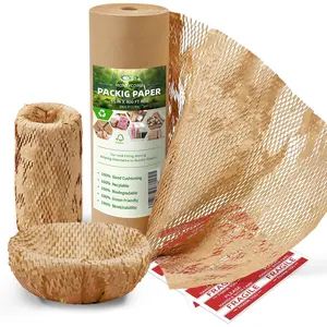 Honeycomb Packing Paper Wrap 15"x400' Sustainable Alternative to Bubble Cushioning Wrap Packing paper for Moving/shipping/packing Roll with 20 Fragile Sticker  & Fully Recylable