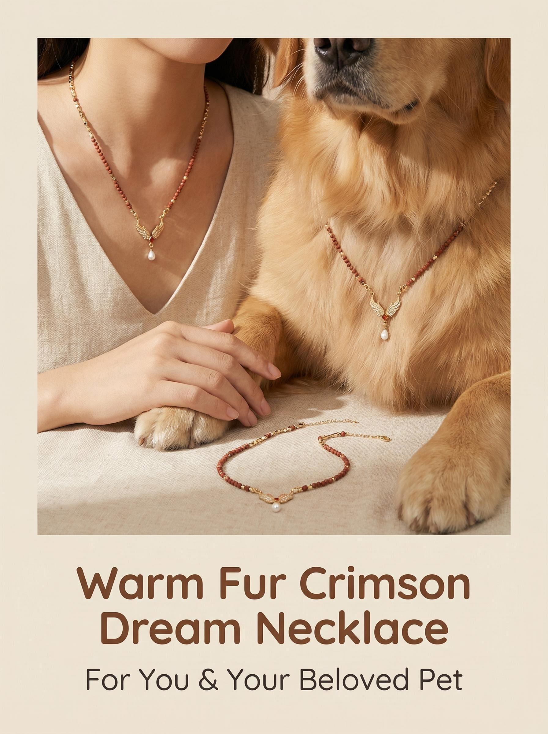 Warm Fur Crimson Dream Cinnabar Necklace for Human and Pet Daily Wear Adjustable Design