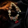 Women's Leopard Print Rhinestone Cherry Pendant Bracelet, Sexy Style Iron Chain Jewelry for All Seasons, Perfect Gift for Women, Trendy Jewelry, Charm Bracelets, Fashionable Bracelet, Bracelet with Pendant