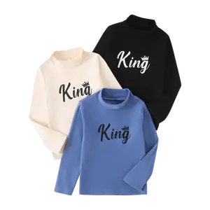 3-piece boy spring and autumn leisure solid color Joker shirt children long sleeve letter printing children's wear children's 3-12 years old casual wear