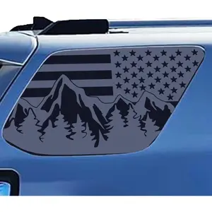 for Toyota 4Runner 2010–2024 2Pcs Mountain American Flag Decals, Matte Black Rear Side Window USA Flag Stickers, Patriotic Vinyl Decals for 5th Gen 4Runner Truck Back Side Windows