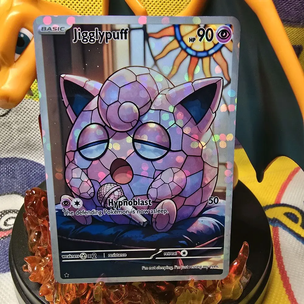 Jigglypuff Premium Stained Glass Design Custom Holographic Display Trading Card