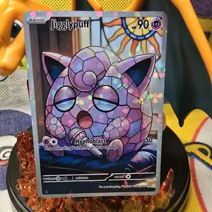 Jigglypuff Cute Sleepy Singing Pink Display Card Bubble Holo Pokemon Standard Back and Size Ships Sleeved in Card Saver/Bubble Mailer