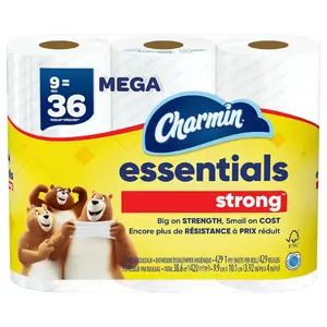 Premium Strong Toilet Paper 9 Mega Rolls (36 Regular) Soft & Thick