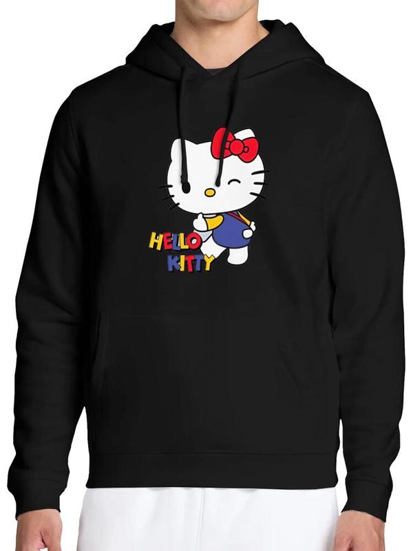 SANRIO Hello Kitty 260g Polyester Cotton Hoodie Black with Pink Graphic Design Comfortable Casual Wear for Autumn