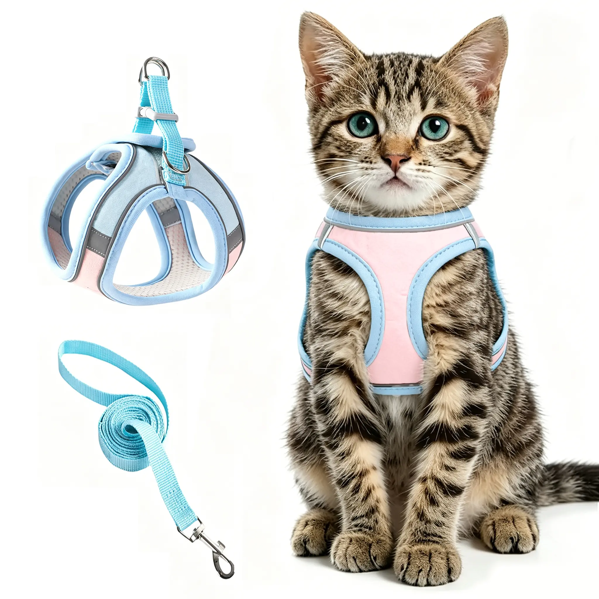 Escape Proof Cat Harness & Leash Adjustable Reflective Soft Mesh Vest for Easy Safe Walks with Leash Included