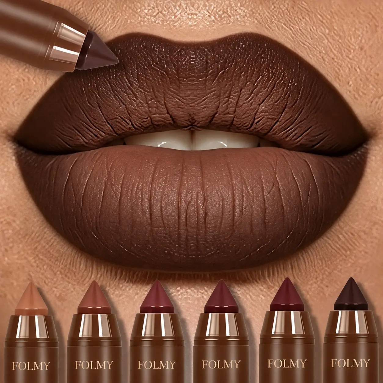 FOLMY 6Pcs Matte Creamy Lipstick Pencil SetLong Lasting Makeup Waterproof Transferproof LipPens Nude Brown Moisturizing Lip Glossy SmoothCosmetics DealsForYouDavs，#backtoschool #tiktokshopbacktoschool #sohochic