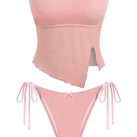 Women's Summer Beach Floral Leaves Halter Tied Tank Style Full Coverage Bikini Tankini Set Two Piece Bathing Suits Tankini Swimsuit Lace Asymmetrical Slit Bowknot Decor Tie Side Tankini Set Tankini Bottoms Set Tankini Swimwear Tankinis Set