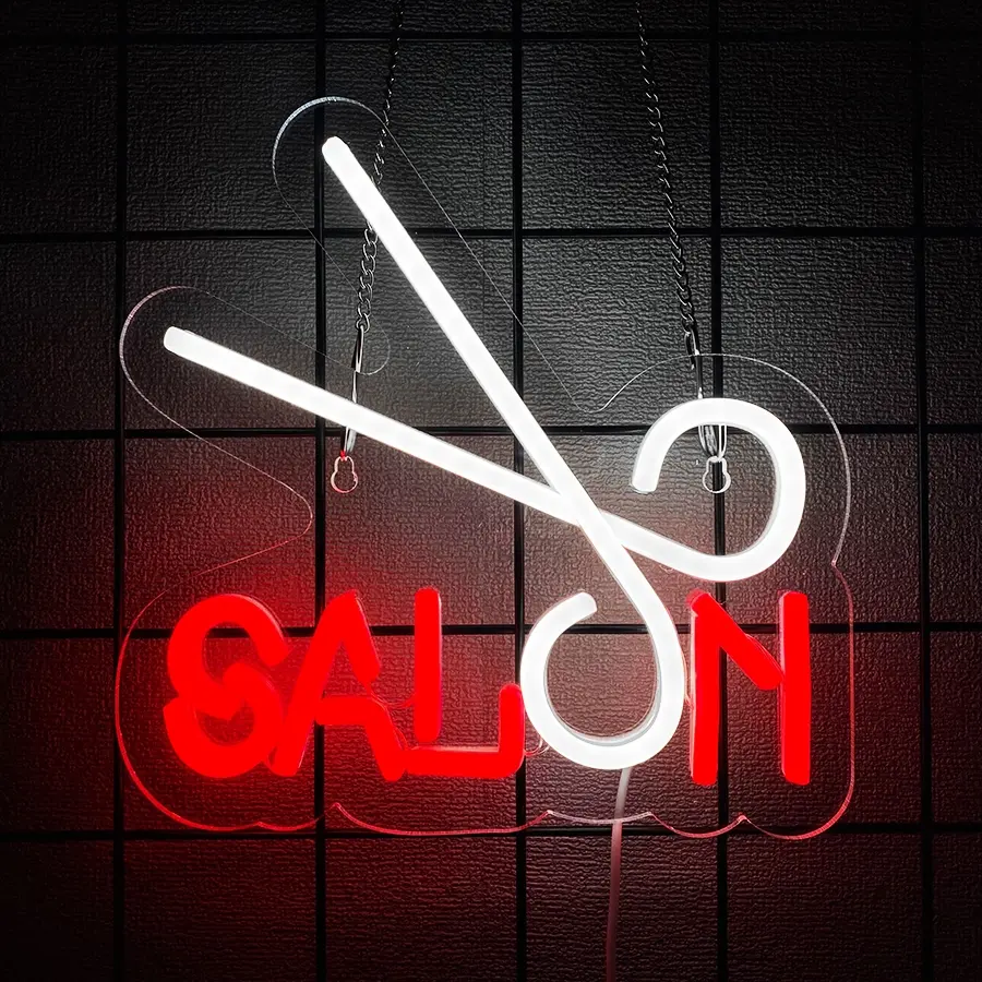 Hair Salon Neon Sign Barber Neon Light Salon LED Signs for Wall Haircut Neon Lights Signs for Barber Shop Beauty Room Decor Business Sign USB Powered Easy Hanging