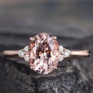 Elegant 14k Gold Plated Double Oval Diamond Ring Pink Engagement Ring Bridal Wedding Jewelry