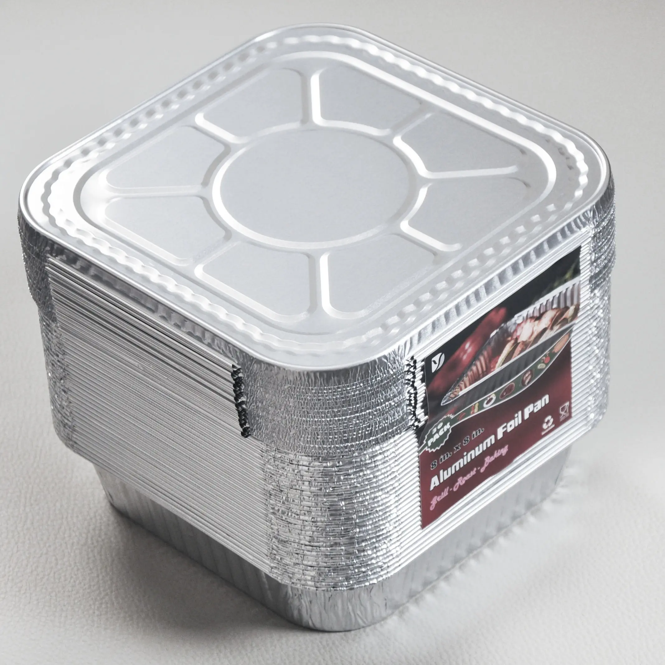 30 Count Reinforced 8x8 Food Grade Foil Containers with Lids, Extra Thick Leakproof Trays for Home Cooking, Outdoor Barbecue and Catering Use Cookware Disposable Disposable