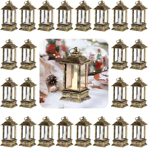 24 Pcs Brass Mini Decorative Indoor Lanterns Small Battery Powered LED Lights Bulk for Wedding Table Centerpieces Party Christmas