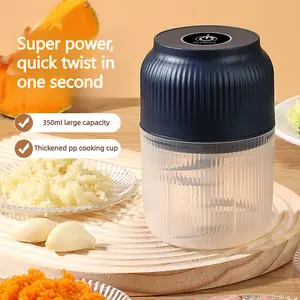 Electric Garlic Chopper, 4 Sharp Blades, Portable Veggie Chopper, 300ML Garlic Grinder Masher, Cordless Food Processor, Mini Blender for Onion, Ginger, Chili, Fruit, Meat, Spices, Beans