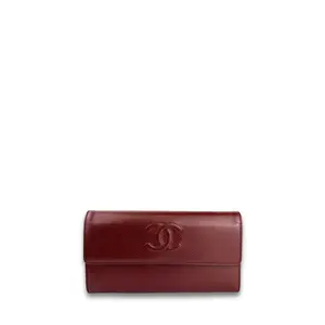Pre-owned CHANEL Leather Small Leather Goods Maroon Caviar Timeless Wallet