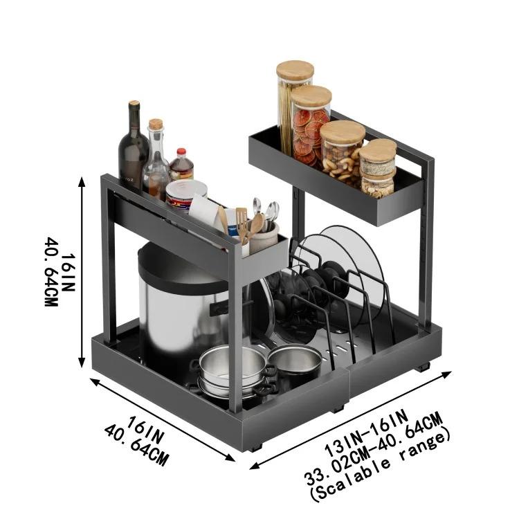 Under-Sink Expandable 2 Tier Metal Steel Adjustable Dual Drawer Under The Sink Sliding Cabinet Storage Organizer Manufacturer