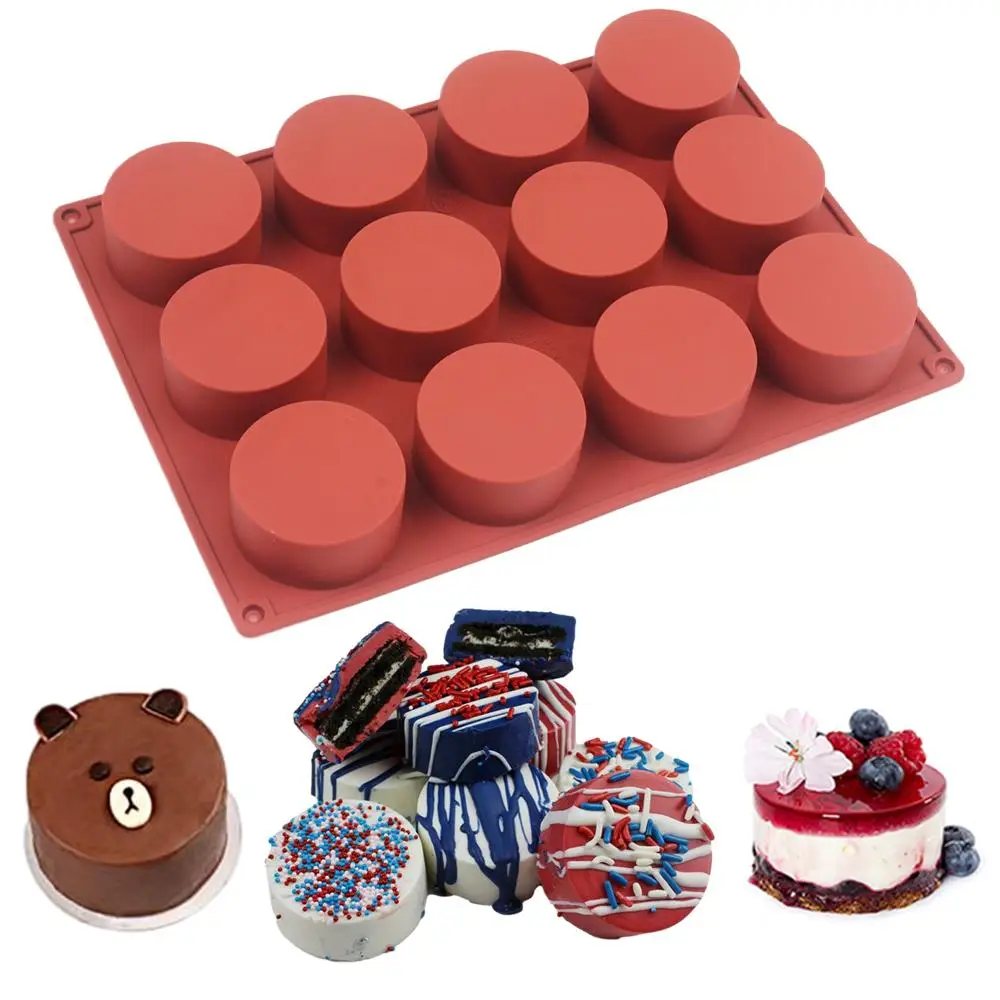 Silicone Cake Baking Mold, 1 Count 12-cavity Round Cylinder Cake Mold, Non-stick Baking Mold for Chocolate Cake, Handmade Soap Candle Mold