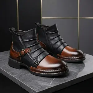 Men's New High-top Casual Leather Shoes Fashionable Versatile Boots Two-tone Personality Trendy Casual Shoes Four Seasons SpringStatements
