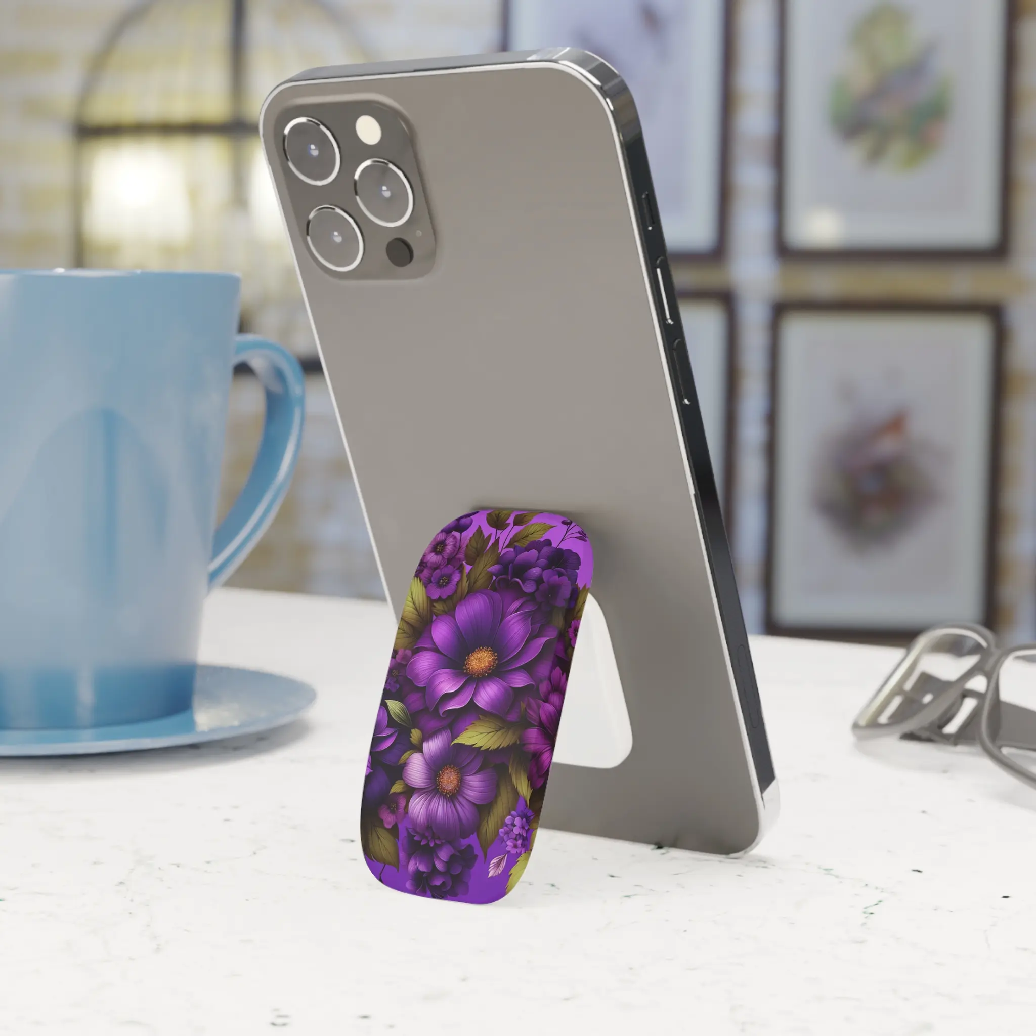 Floral Phone Grip Pop Socket - Stylish Phone Accessory, Functional Grip for Hands-Free Use, Gift for Floral Lovers, Purple Flower Design Smartphone Durable