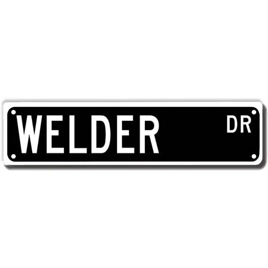 Welder Dr Sign, Black Metal Wall Sign, 16x4 Inch, Rustic Style