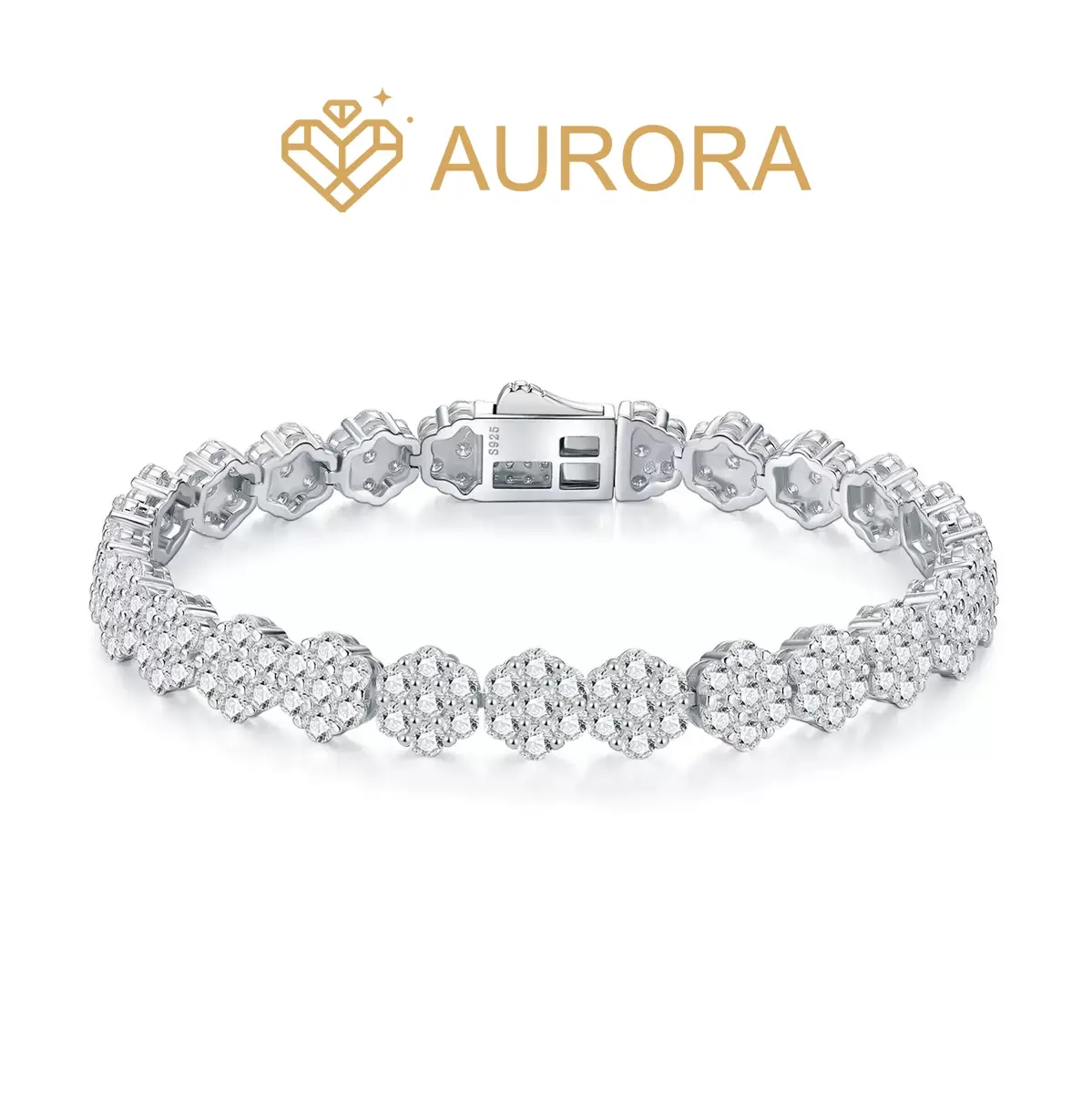 【#203 Clustered Moissanite Bracelet】925 Sterling Silver Elegant Jewelry Bracelet for Women, Exquisite Round Cut VVS1 Grade High-Quality Birthday Party Gift, Exquisite Bracelet