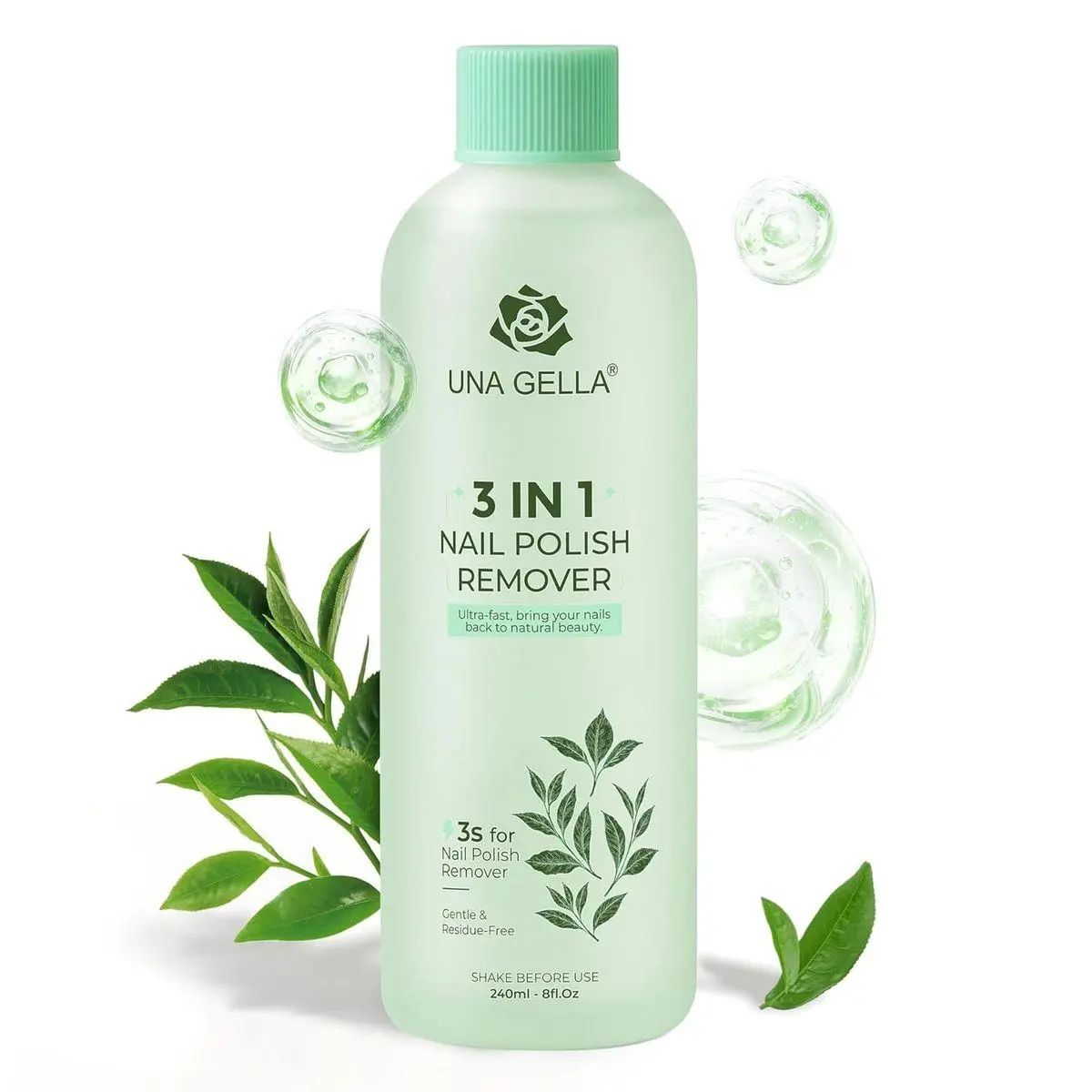 Nail Polish Remover, Soak Off Acetone Polish Remover For Nails With Easy Use Cap, Healthy Formula Works For Nail Glue 8 Fl Oz, Green Tea Scent