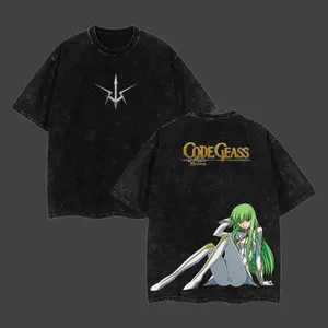 C.C. Code Geass Graphic Tee – Retro Washed Oversize Unisex Shirt with Double-Sided Print, Perfect Gift for Anime Lovers