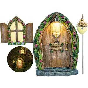 Lighted Opening Fairy Door and Window, Fairy Doors for Outdoor Trees, Fairy House Kit, Fairy Garden Decorations