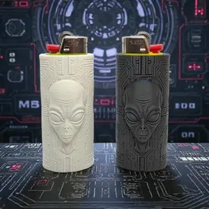 Regular Lighters Sleeve with Alien Design and Circuitry Pattern for Unique Style - Black and White