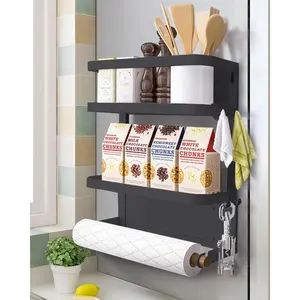 Refrigerator Shelf Organizer Paper Holder Fridge Spice Rack Spice Jars Holder(Black)