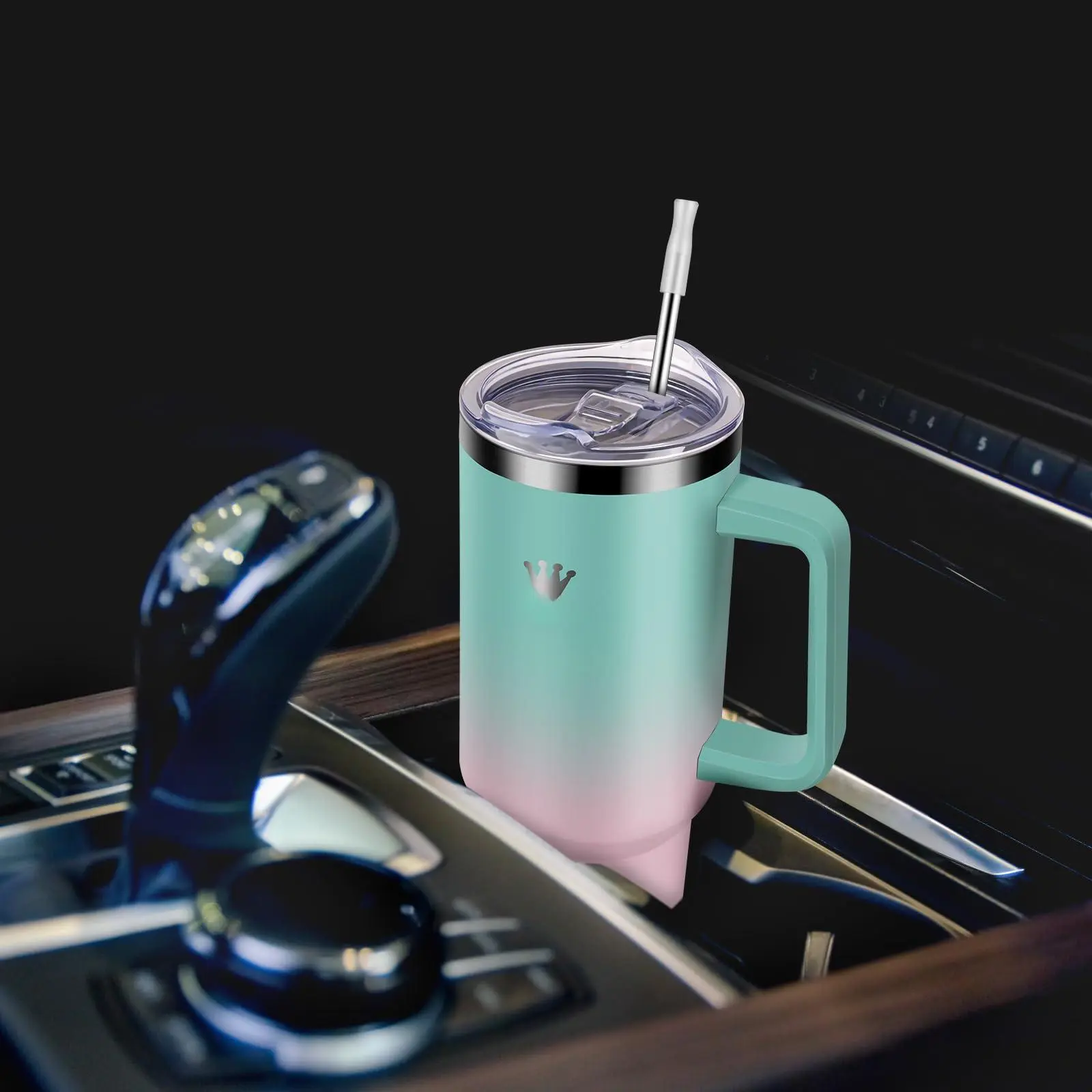 40 Oz Tumbler With Handle And Straw Lid Leak-proof Travel Coffee Mug  Stainless Steel Insulated Cup For Hot Cold Beverages Keeps 34hrs Or 10hrs  Dishwasher Safe (greenpink) - TikTok Shop