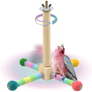 Upgraded Rotating Parrot Perch Toy with Chew Ball, Bird Cage Accessories for Small & Medium Birds Parakeets Cockatiels Lovebirds Conures Finches Budgies Rainbow Colors
