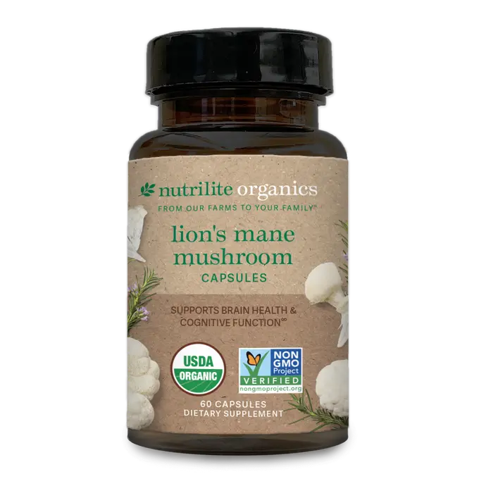 Amway Nutrilite Organics Lion’s Mane Mushroom Capsules 60 Capsules – Organic Mushroom Supplement with Lion’s Mane, Maitake Mushroom & Rosemary Extract – Vegetarian Gluten Free Soy Free Dairy Free Non-GMO – Premium Mushroom Capsules Natural Plant Extracts