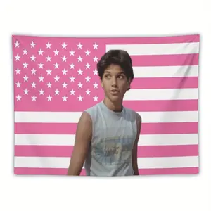 Karate Maker Ralph Star Macchio Tapestry - Pink and White American Flag Murals, Horizontal Home Decor for Bedroom, Living Room, Dormitory, Concert - Nostalgic Gift for Martial Arts Enthusiasts