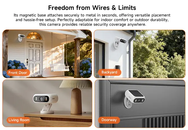 CINMOORE Outdoor Wireless Solar Security Camera, No-Drill Magnetic Design, Built-in Solar Panel & Light, 9000mAh Battery, AOR Recording, Free AI Detection (Human/Vehicle/Animal), Color Night Vision, Dual-Band WiFi, Micro SD Compatible, Supplier Warr. CINMOORE Outdoor Wireless Solar Security Camera, No-Drill Magnetic Design, Built-in Solar Panel & Light, 9000mAh Battery, AOR Recording, Free AI Detection (Human/Vehicle/Animal), Color Night Vision, Dual-Band WiFi, Micro SD Compatible, Supplier Warr.